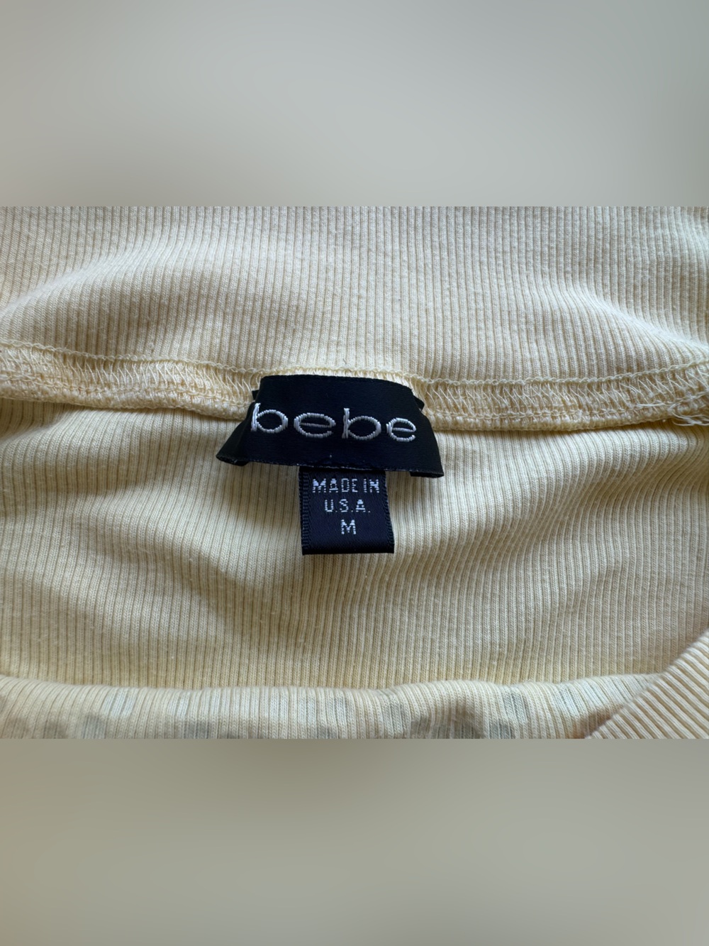 bebe Yellow Off-Shoulder with Rhinestone Logo - Picture 3 of 4